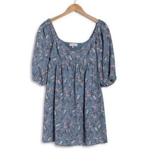 Wayf dusty blue floral baby doll dress size XS NWT‎